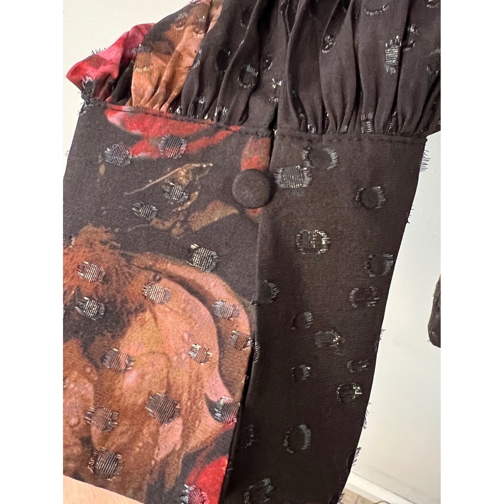 White House Black Market Floral Clip Dot Blouse Women L Black NWT Long Sleeve - Picture 4 of 9